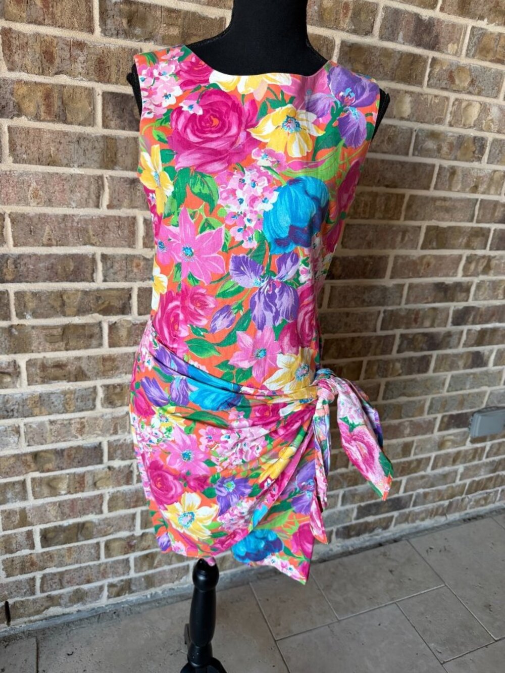 Iris Ann San Antonio Vintage Dress faux wrap multicolored floral pattern size 8